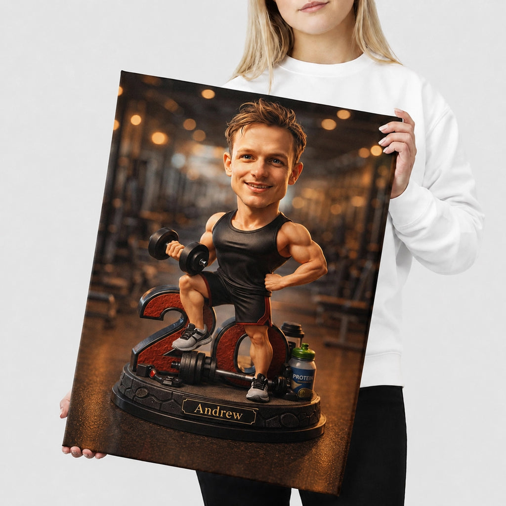 Funny bodybuilder caricature from picture – custom gym lover gift for boyfriend, husband, or friend.