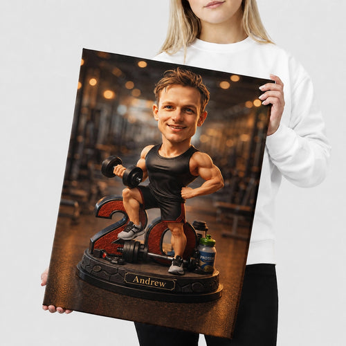 Funny bodybuilder caricature from picture – custom gym lover gift for boyfriend, husband, or friend.