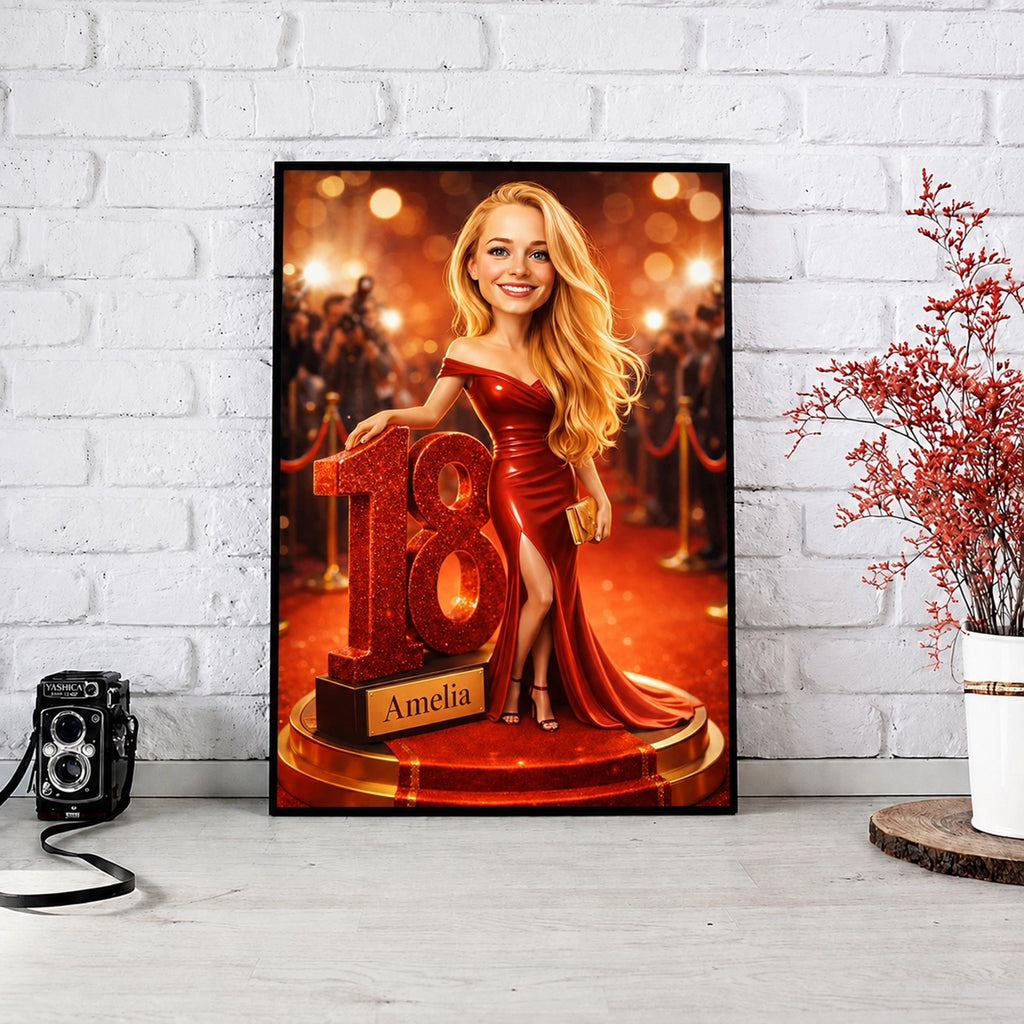Personalized glamour caricature from picture – unique 18th birthday gift for daughters, sisters, and best friends.