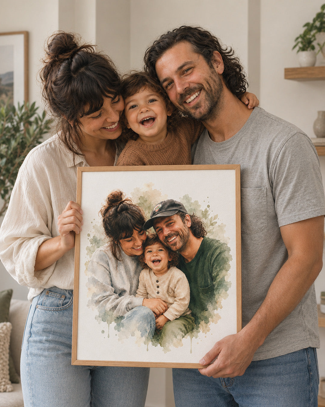 Soft Watercolor Couple Portrait from Photo, Custom Wedding Anniversary Christmas Gift for Wife Husband Parents, Engagement Gift for Friend, Unique Poster Wall Art example 4