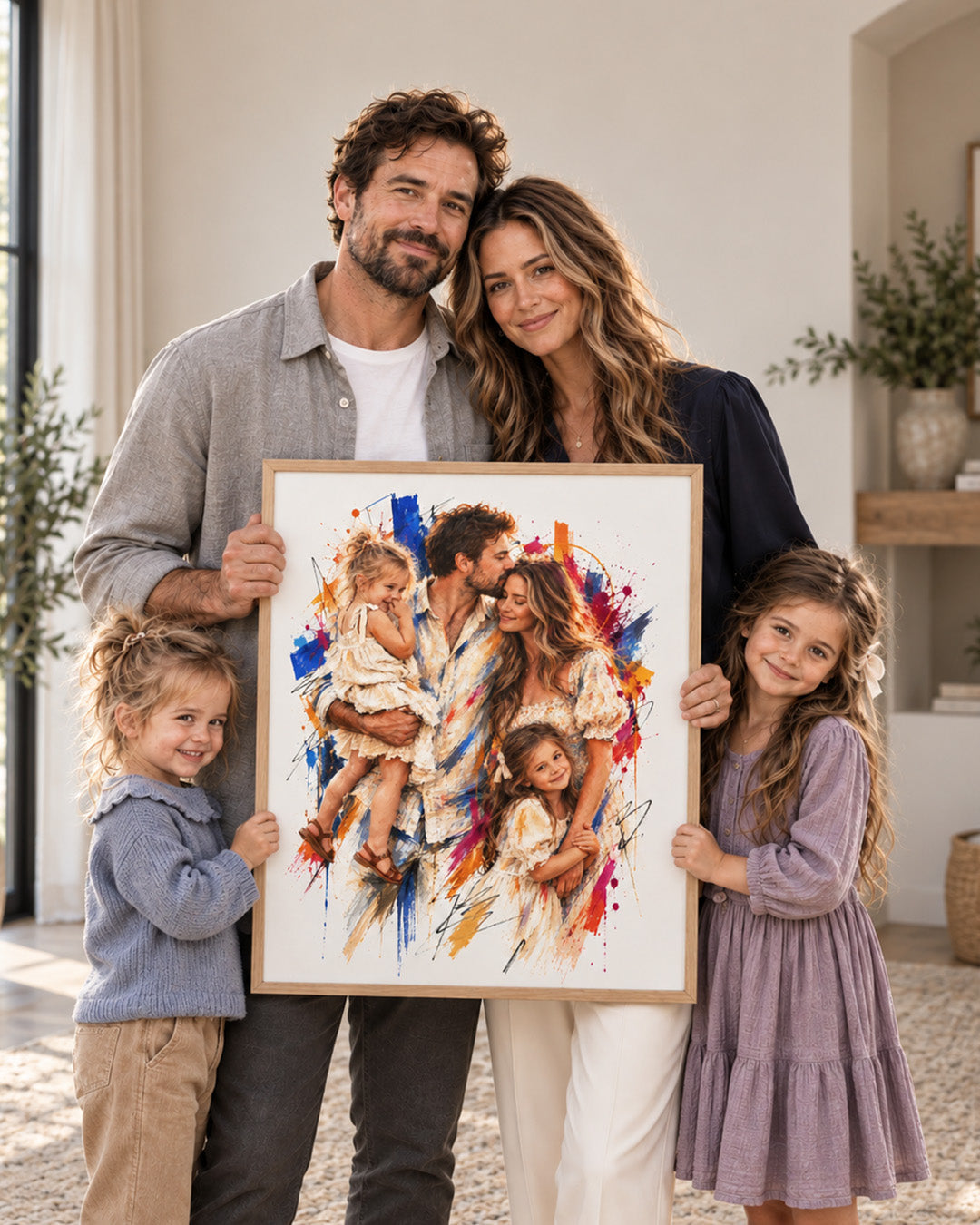 Custom Splash Watercolor Portrait From Photo: Anniversary, Wedding, Engagement,Family Gift example 4