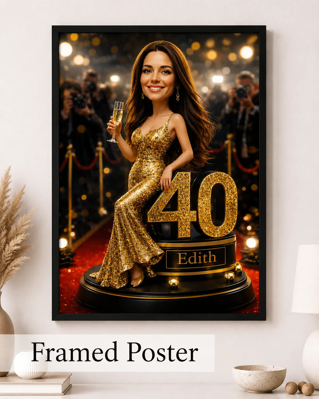 Custom Hollywood-style portrait from photo on canvas – luxury gift for a woman's 40th birthday.