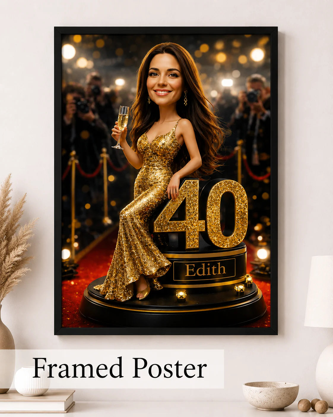Custom Hollywood-style portrait from photo on canvas – luxury gift for a woman's 40th birthday.