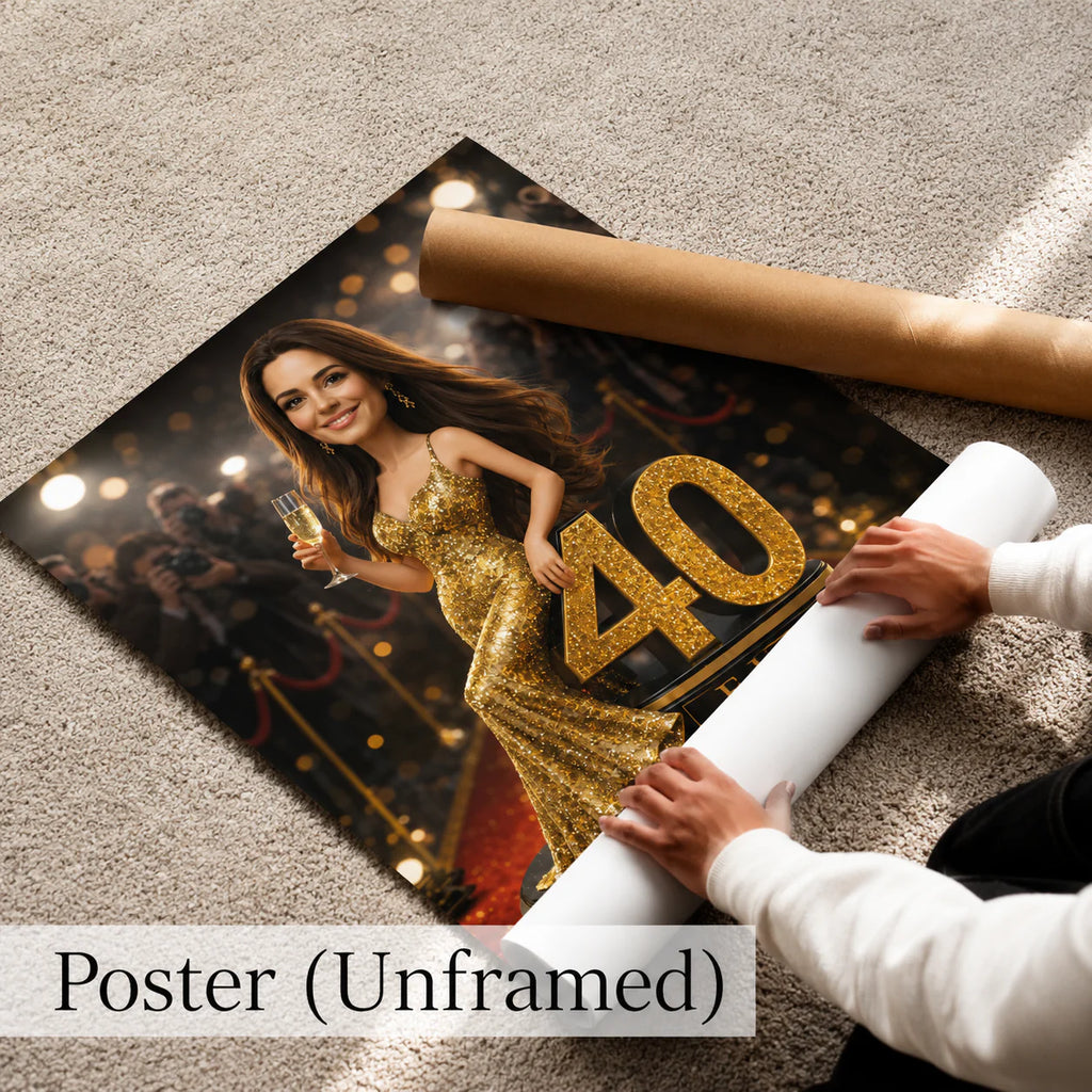 Personalized red carpet wall art from photo – unforgettable 40th birthday present for wife, sister, mom, or best friend.