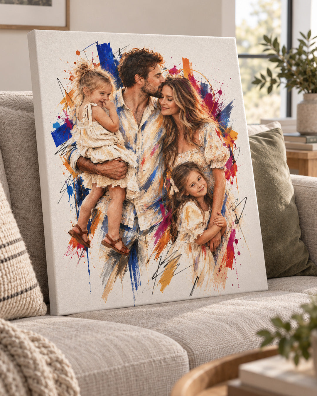 Custom Splash Watercolor Portrait From Photo: Anniversary, Wedding, Engagement,Family Gift example 6