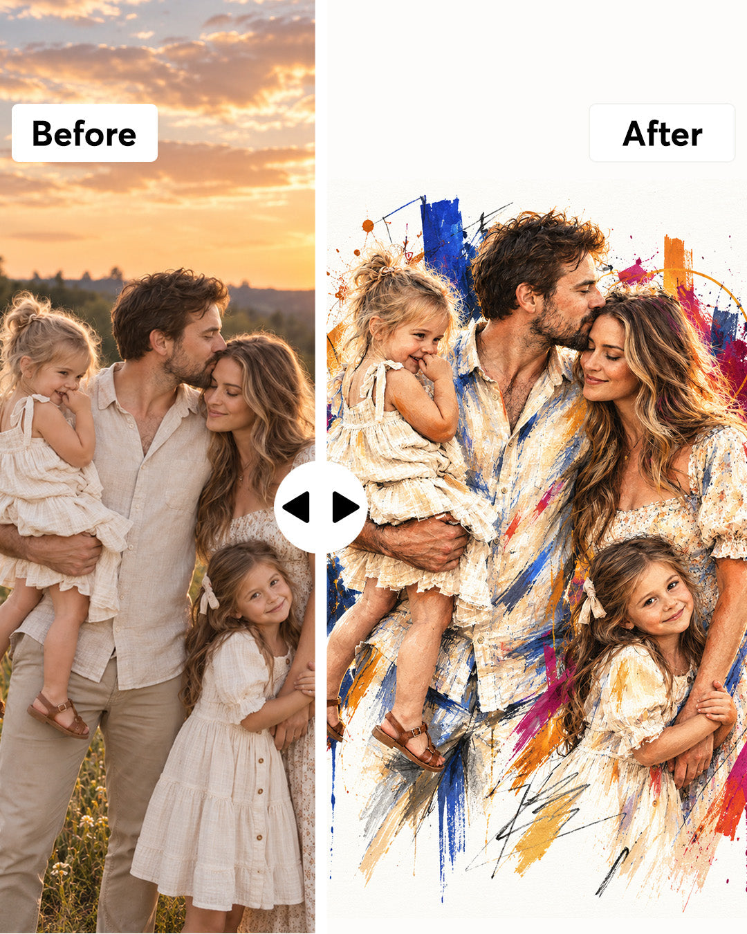 Custom Splash Watercolor Portrait From Photo: Anniversary, Wedding, Engagement,Family Gift example 2