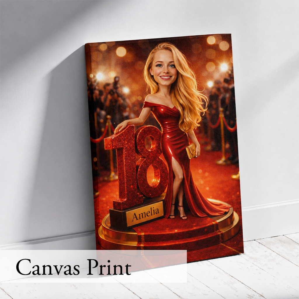 Custom glamour caricature from picture – unforgettable 18th birthday keepsake for girls who love fashion and style.
