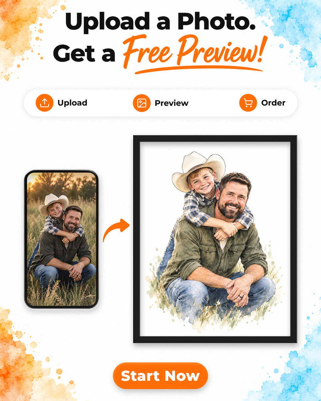Delicate Watercolor Portrait from Photo – Personalized Canvas Painting, Custom Couple Wedding, Engagement & Anniversary Gift example 8