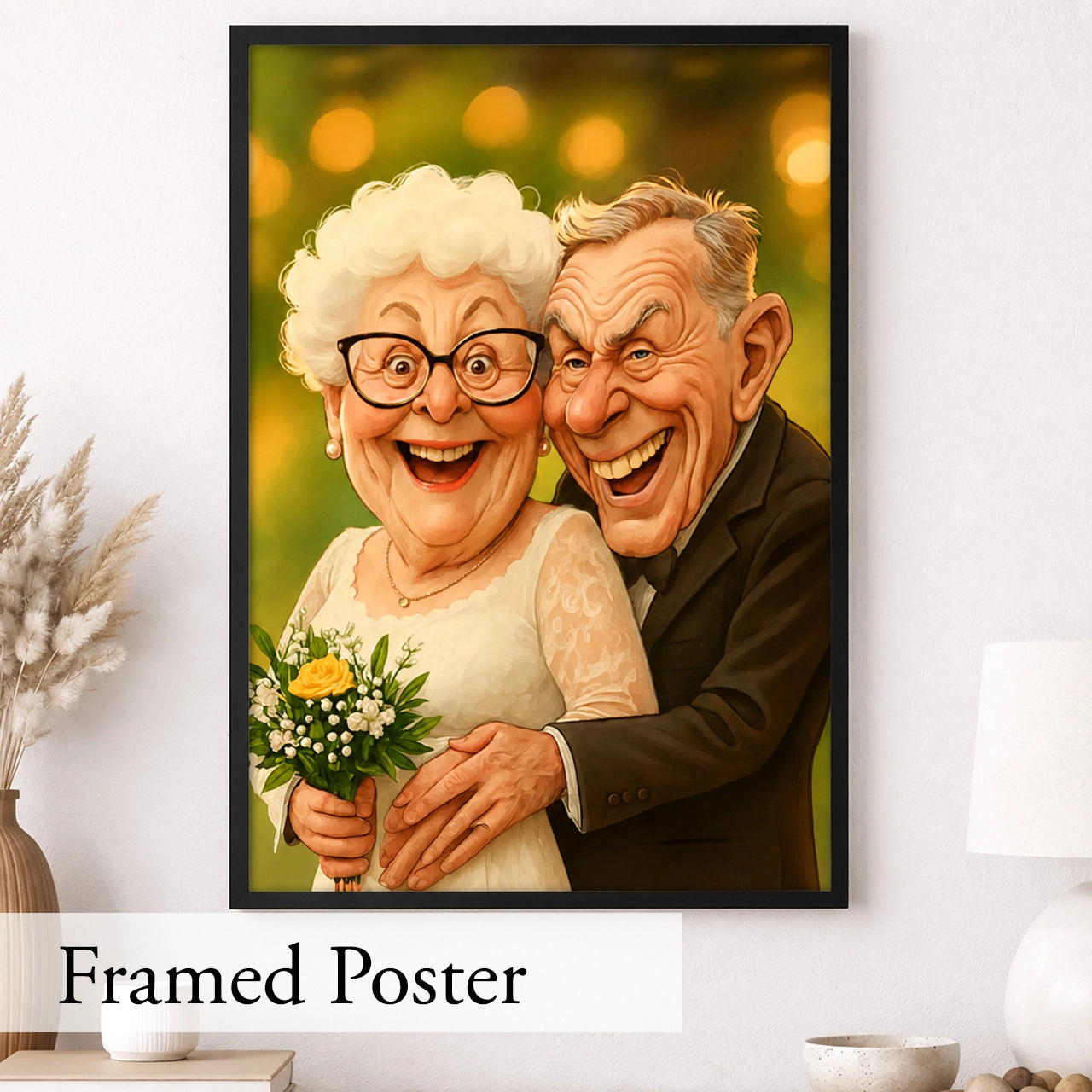 Custom photo caricature on canvas – funny wedding anniversary gift for couples.