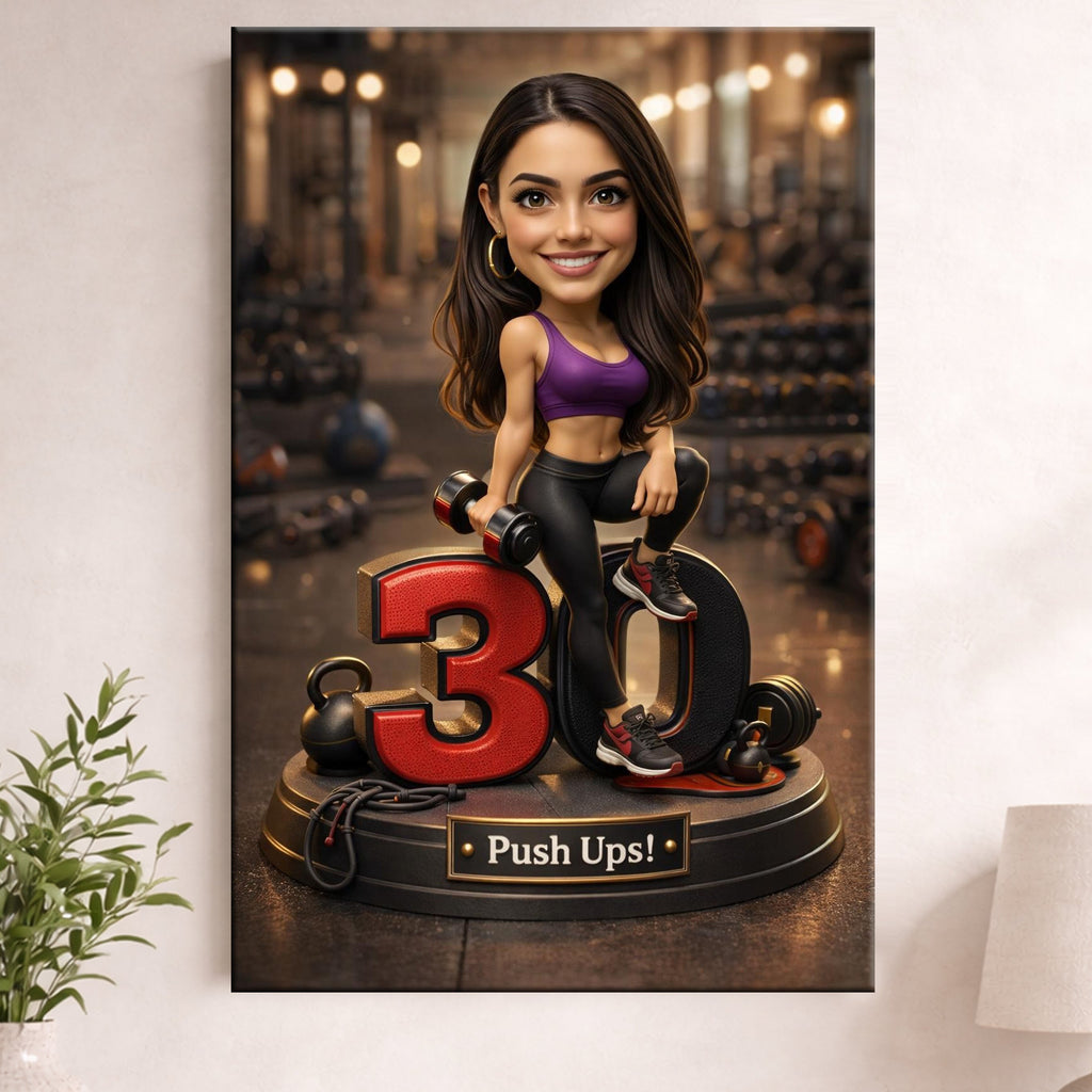 Active Woman. Portrait from a photo for a friend’s 30th anniversary. Print on glass