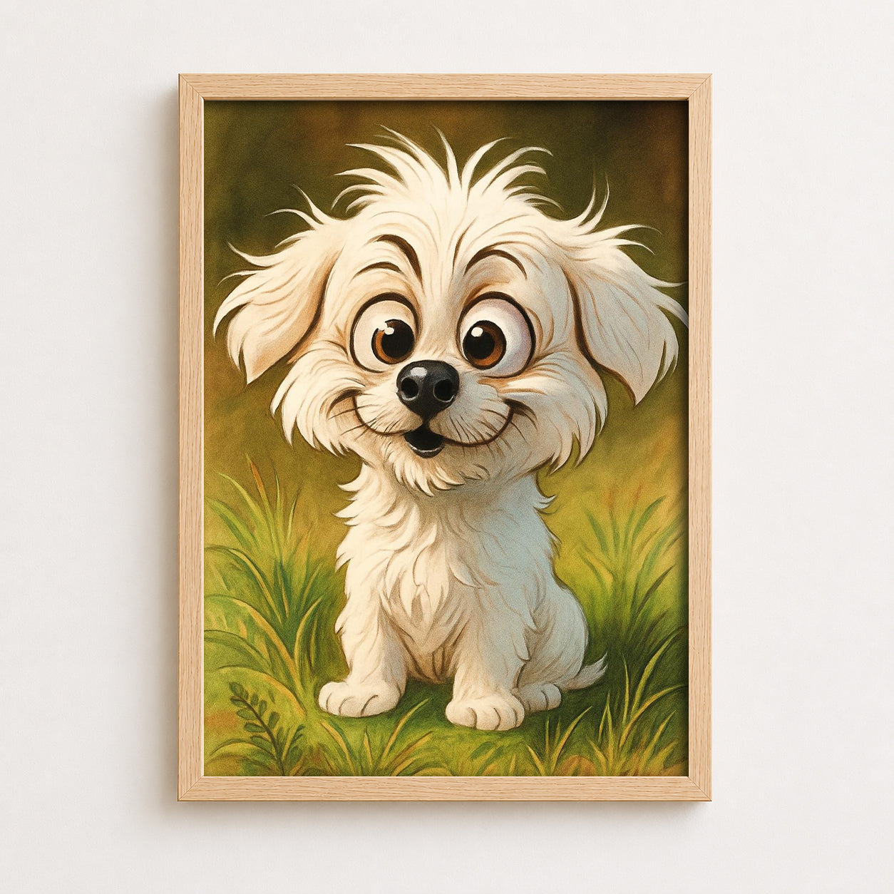 Custom dog canvas print displayed in a cozy living room