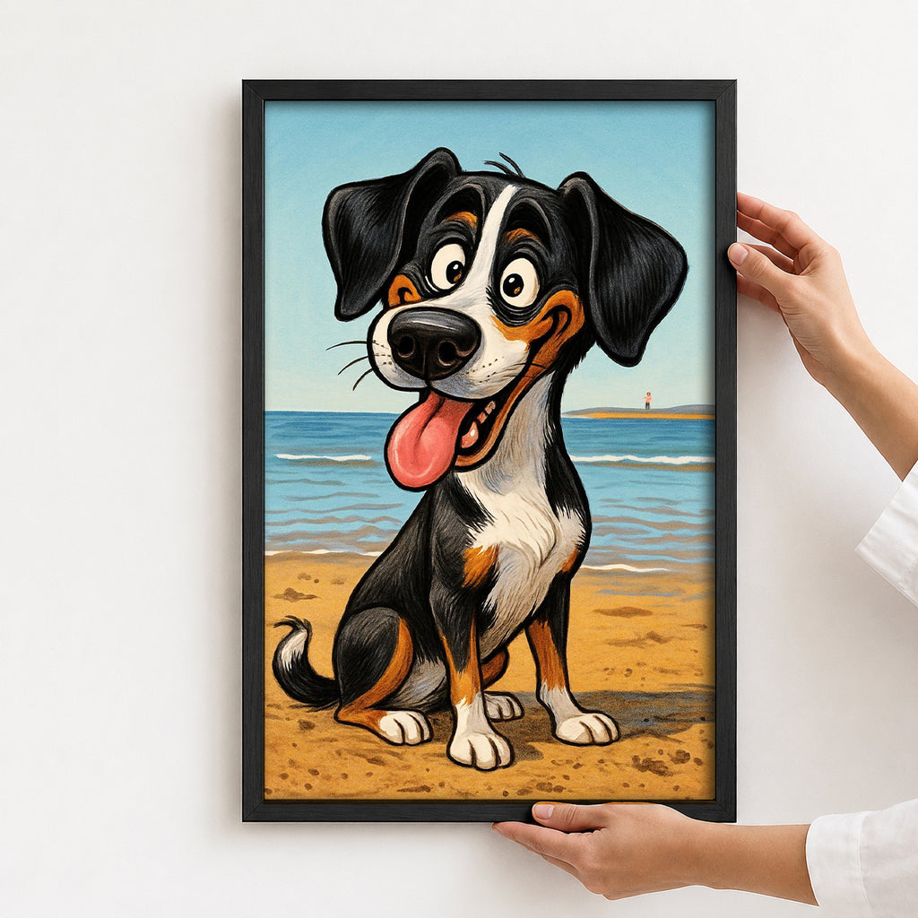 Custom pet portrait on canvas featuring a realistic dog illustration