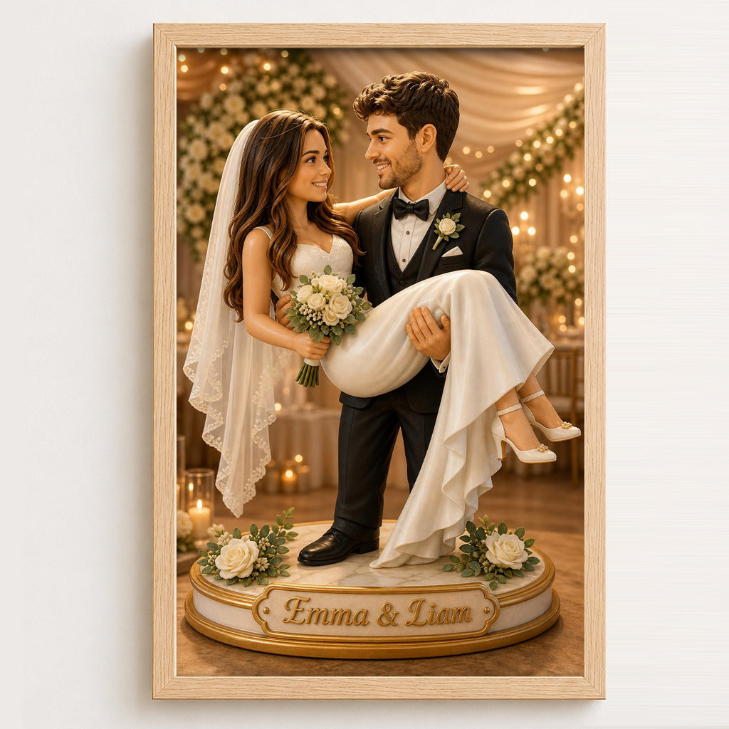 Custom wedding caricature from photo on premium canvas