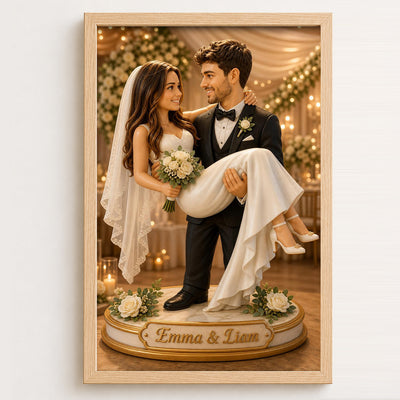 Custom wedding caricature from photo on premium canvas