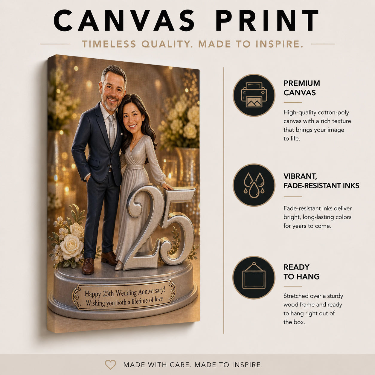 Custom 25th Wedding Anniversary Portrait from Photo – Personalized Canvas Print