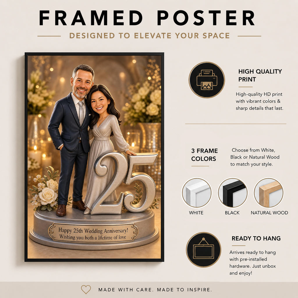 Custom 25th Wedding Anniversary Portrait from Photo – Personalized Canvas Print