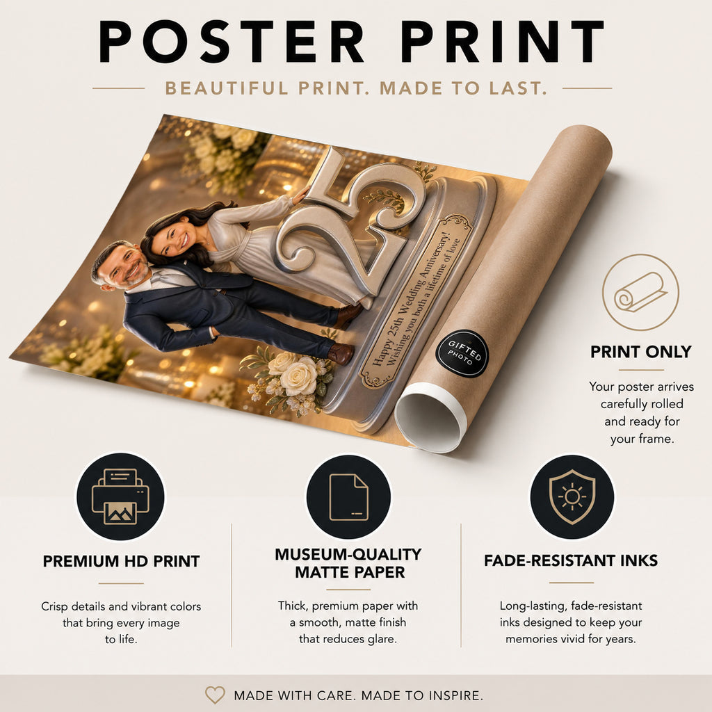 Custom 25th Wedding Anniversary Portrait from Photo – Personalized Canvas Print