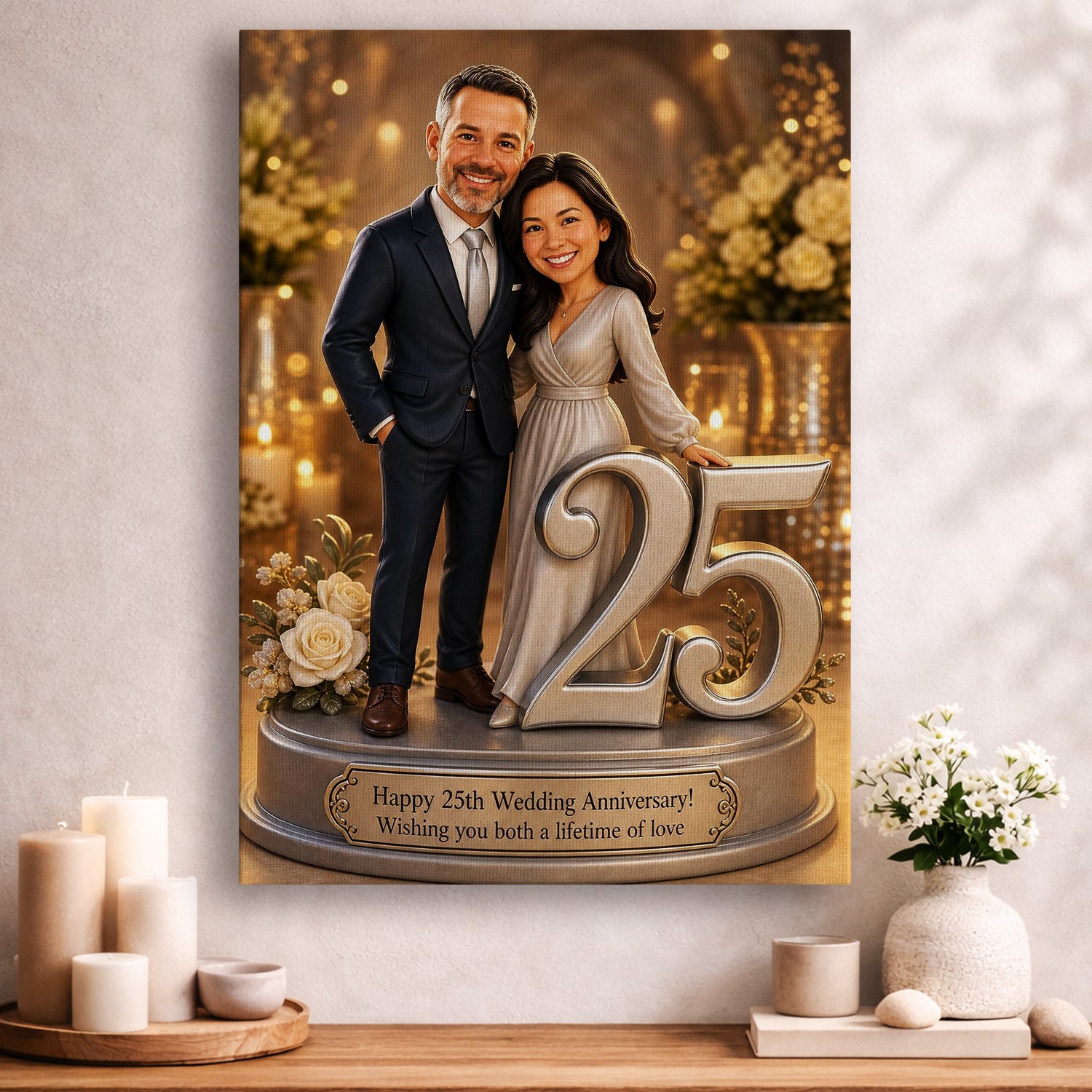 Custom 25th Wedding Anniversary Portrait from Photo – Personalized Canvas Print