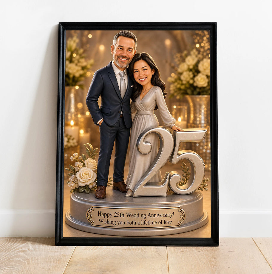 Custom 25th Wedding Anniversary Portrait from Photo – Personalized Canvas Print