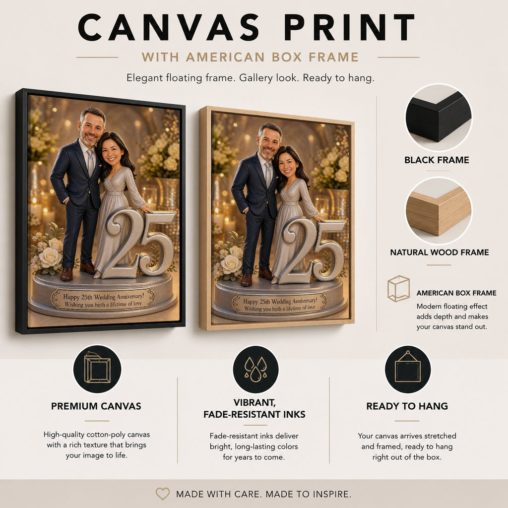 Custom 25th Wedding Anniversary Portrait from Photo – Personalized Canvas Print