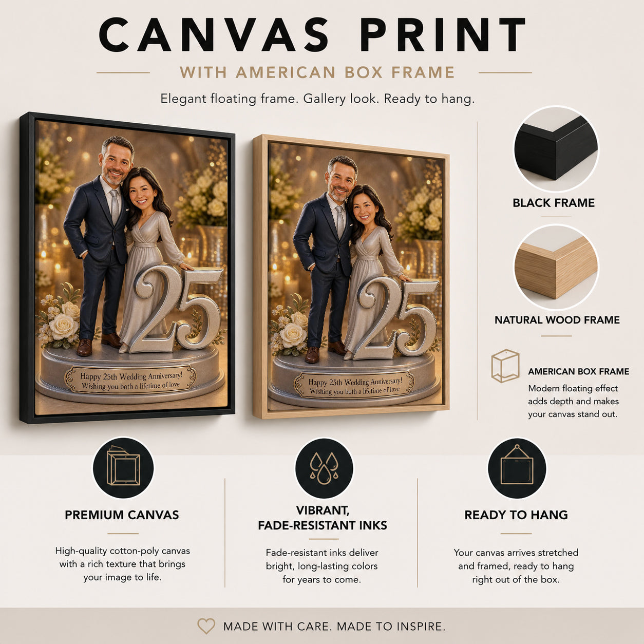 Custom 25th Wedding Anniversary Portrait from Photo – Personalized Canvas Print
