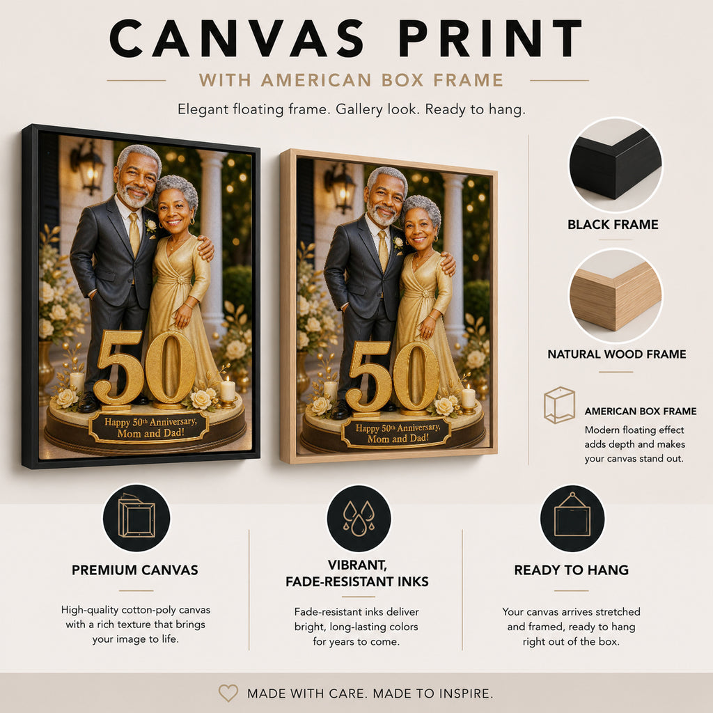Golden wedding anniversary canvas print personalized with names and date