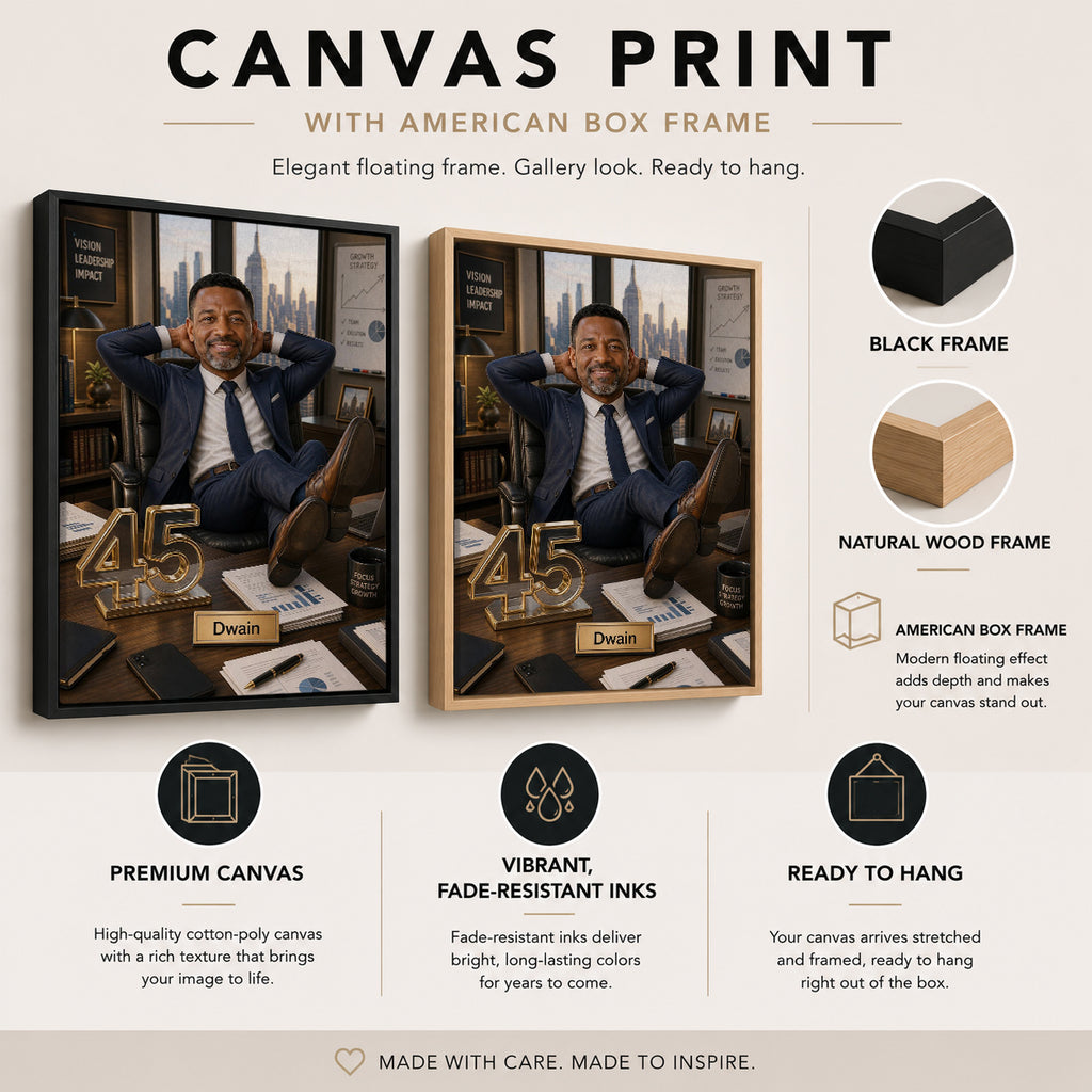 Custom entrepreneur portrait displayed in a modern office