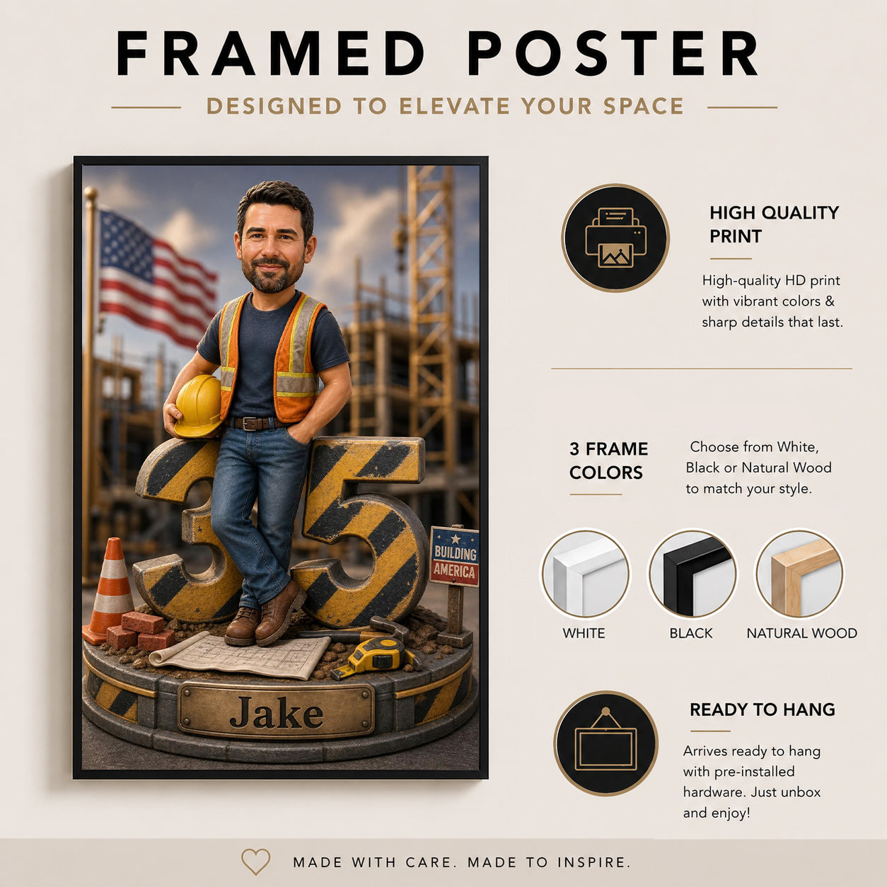 Custom Construction Worker Caricature from Photo – Personalized Photo Gift