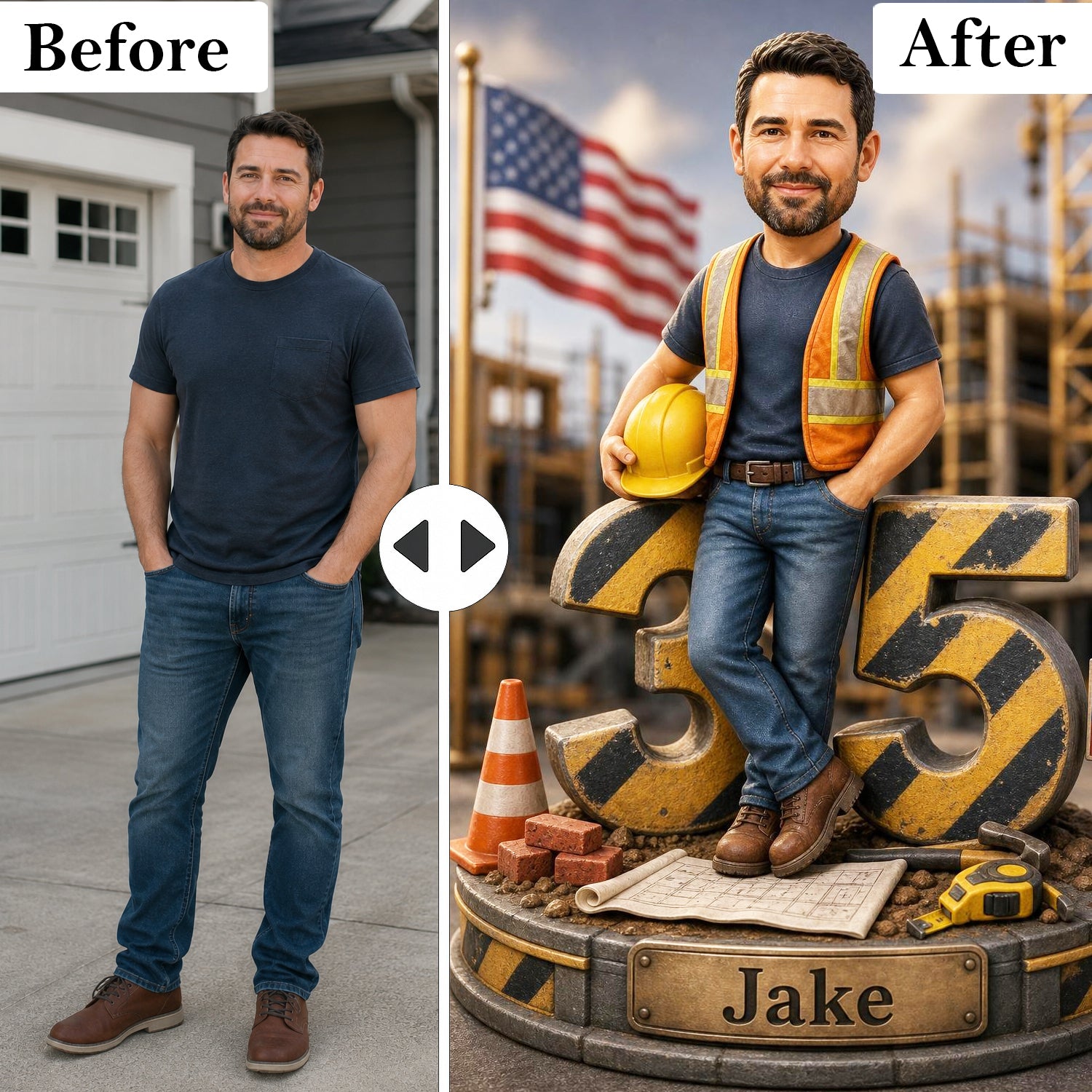 Custom Construction Worker Caricature from Photo – Personalized Photo Gift