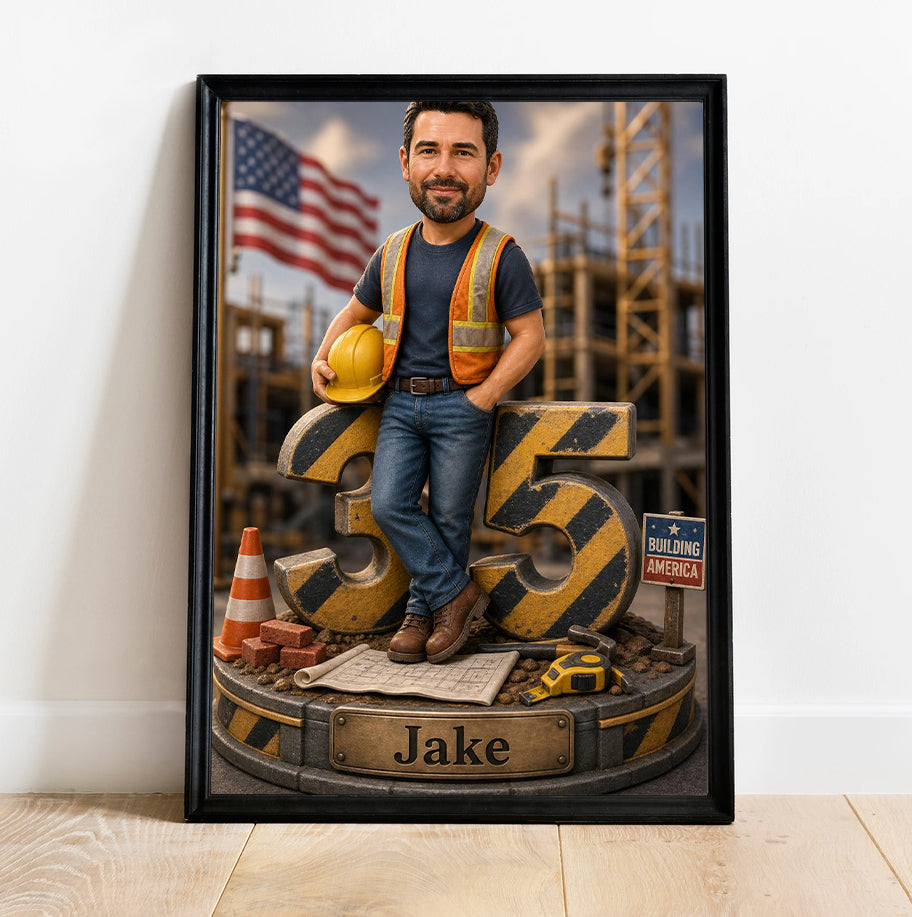 Custom Construction Worker Caricature from Photo – Personalized Photo Gift
