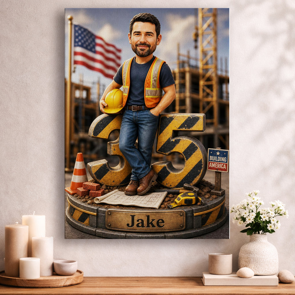 Custom Construction Worker Caricature from Photo – Personalized Photo Gift