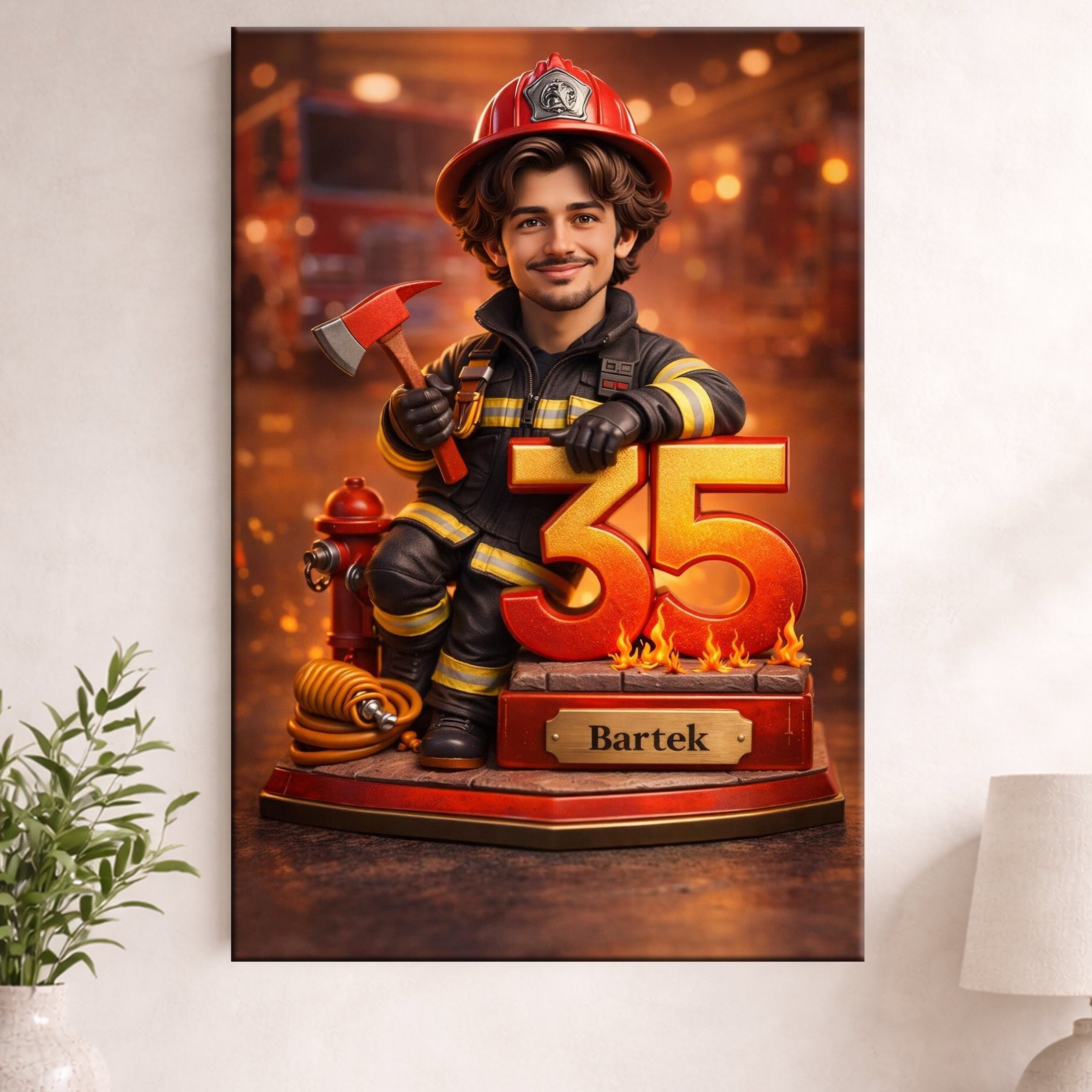 Firefighter Caricature from Photo - Birthday Gift for Husband - preview 1