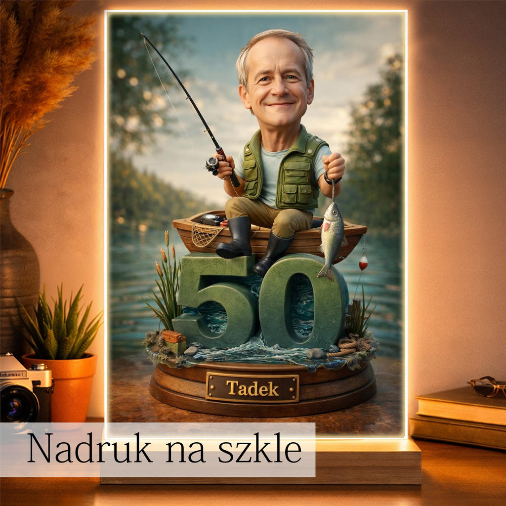personalizowana karykatura wędkarza ze zdjęcia – prezent dla chłopaka