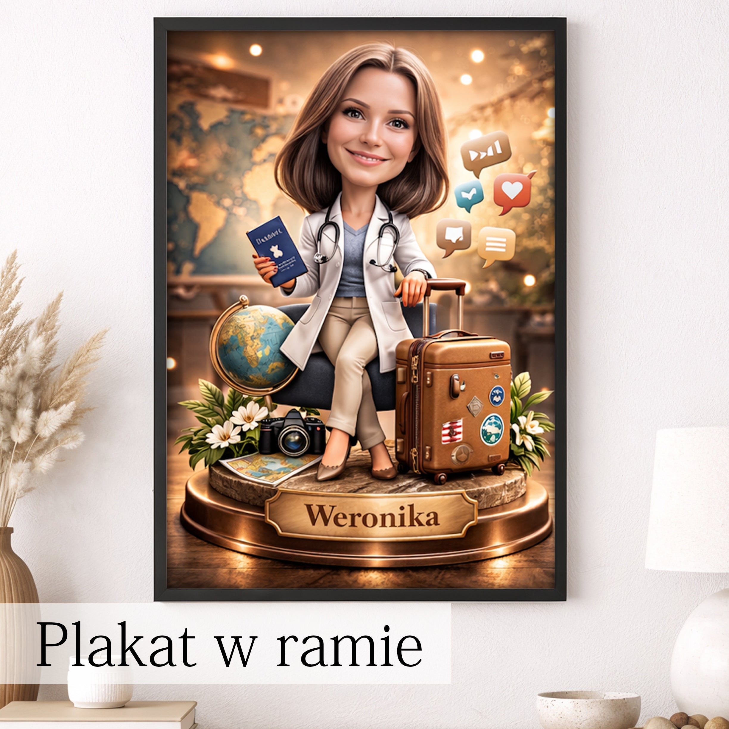 Traveler Caricature from Photo - Personalized Gift for Her