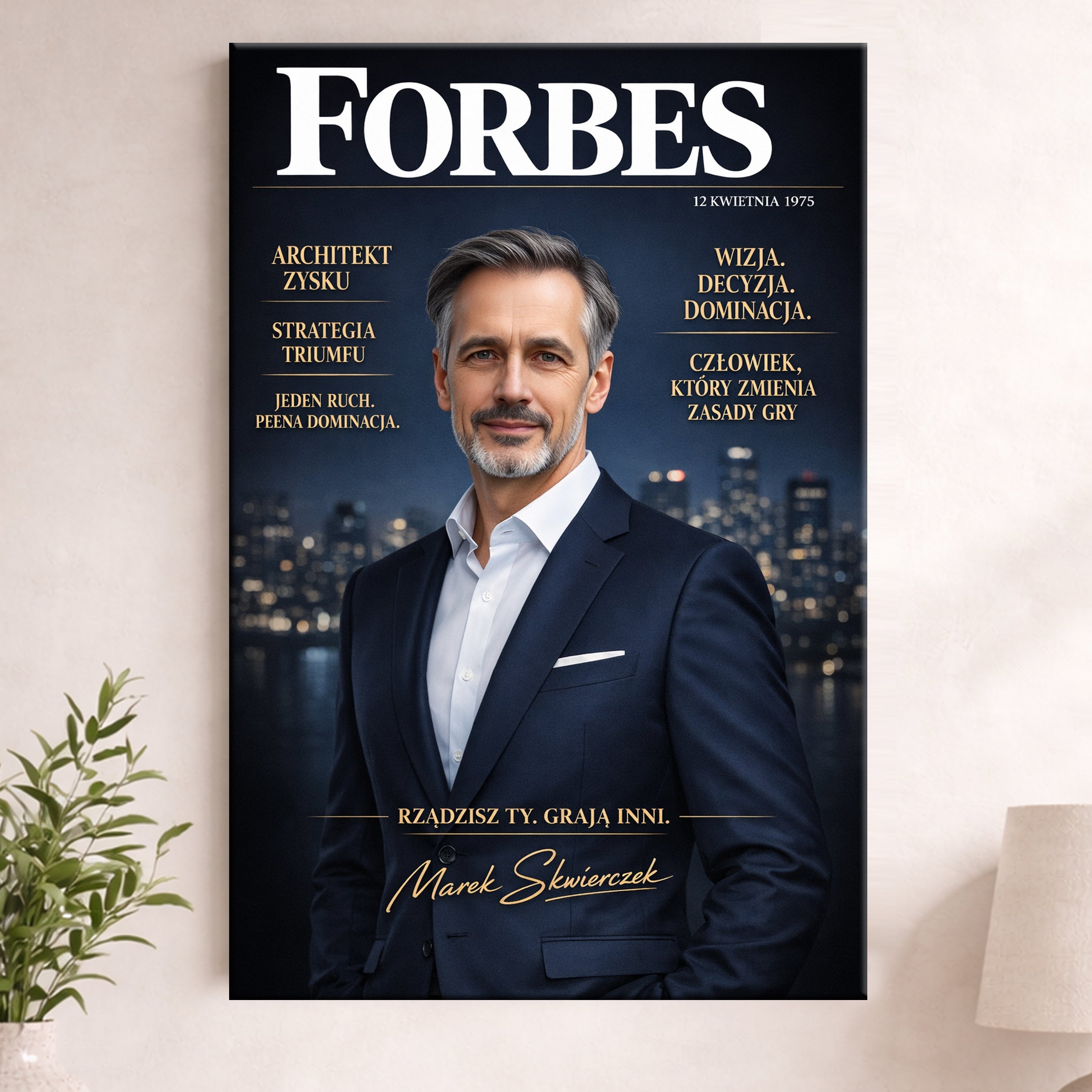 obraz w stylu forbes gold ze zdjęcia – personalizowany prezent dla mężczyzny