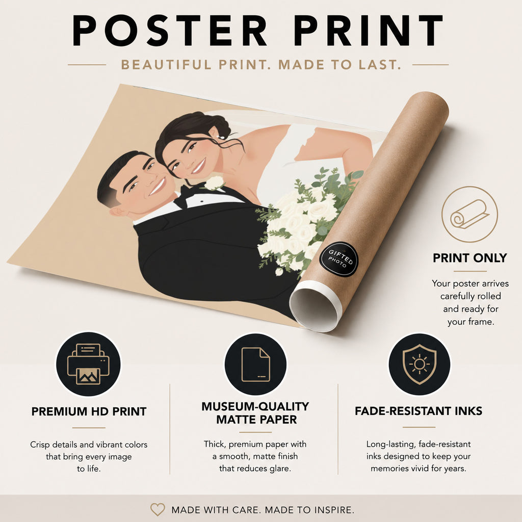 Elegant minimalist portrait from photo for an anniversary gift
