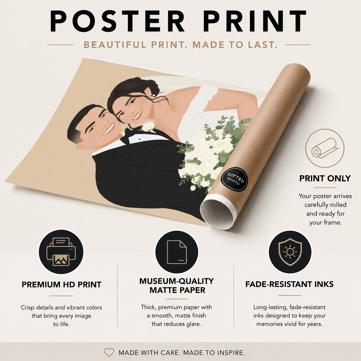 Elegant minimalist portrait from photo for an anniversary gift