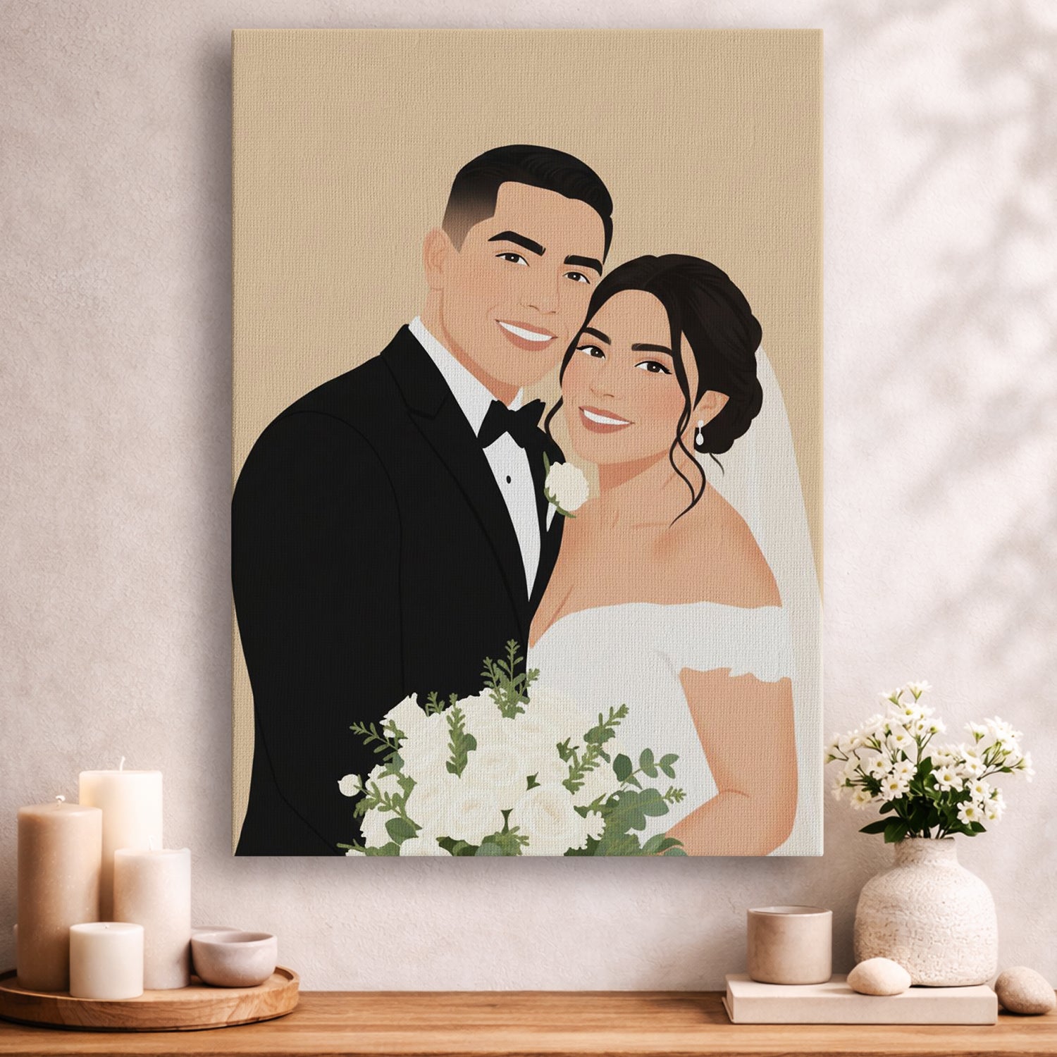 Personalized minimalist couple portrait in a black frame