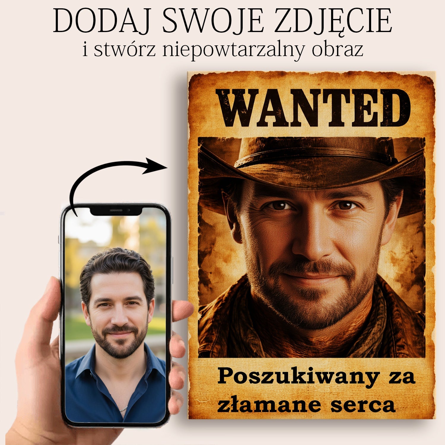 portret wanted ze zdjęcia western personalizowany prezent dla mężczyzny