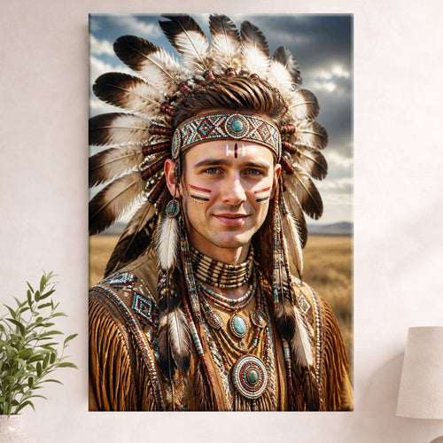 Custom Native American-Inspired Headdress Portrait From Photo