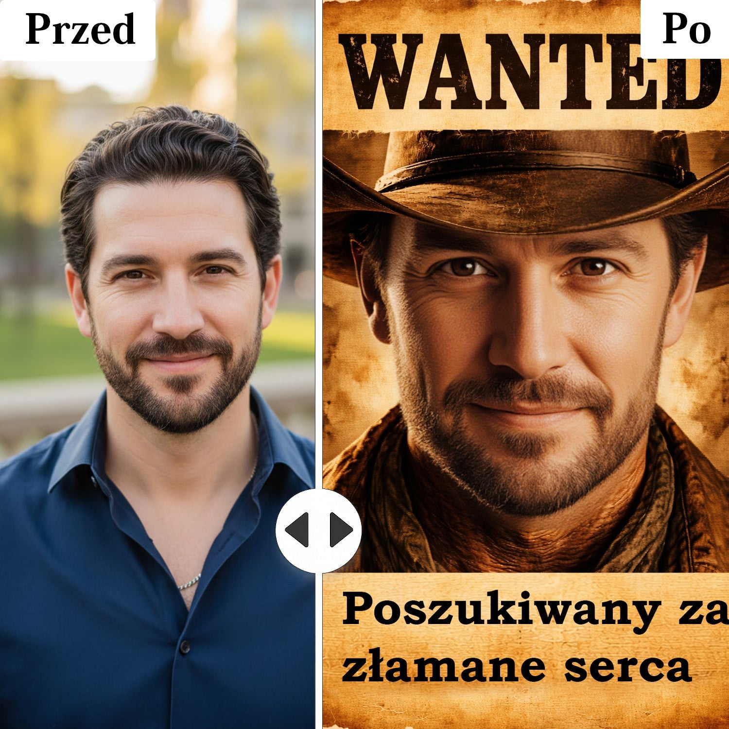 personalizowany portret wanted ze zdjęcia efekt wow dla mężczyzny