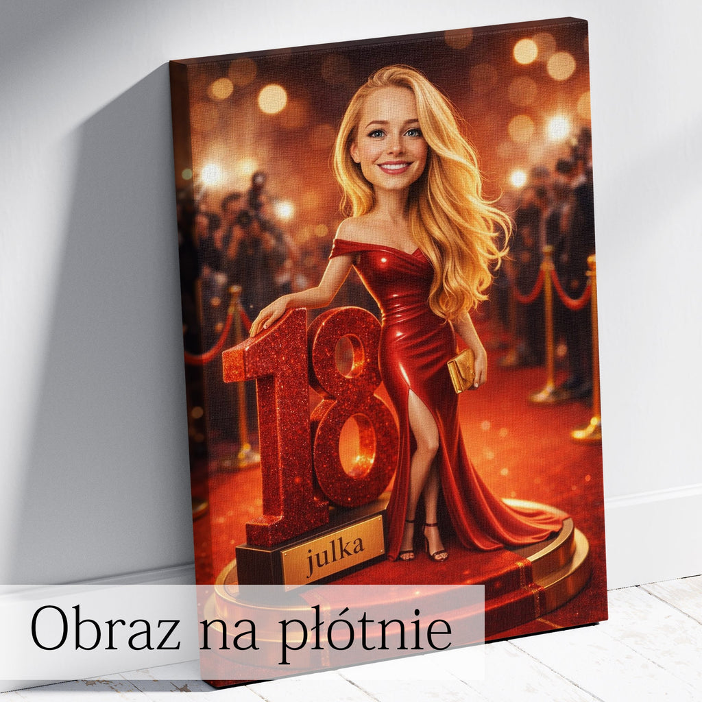 obraz karykatura ze zdjęcia dziewczyny na 18 urodziny
