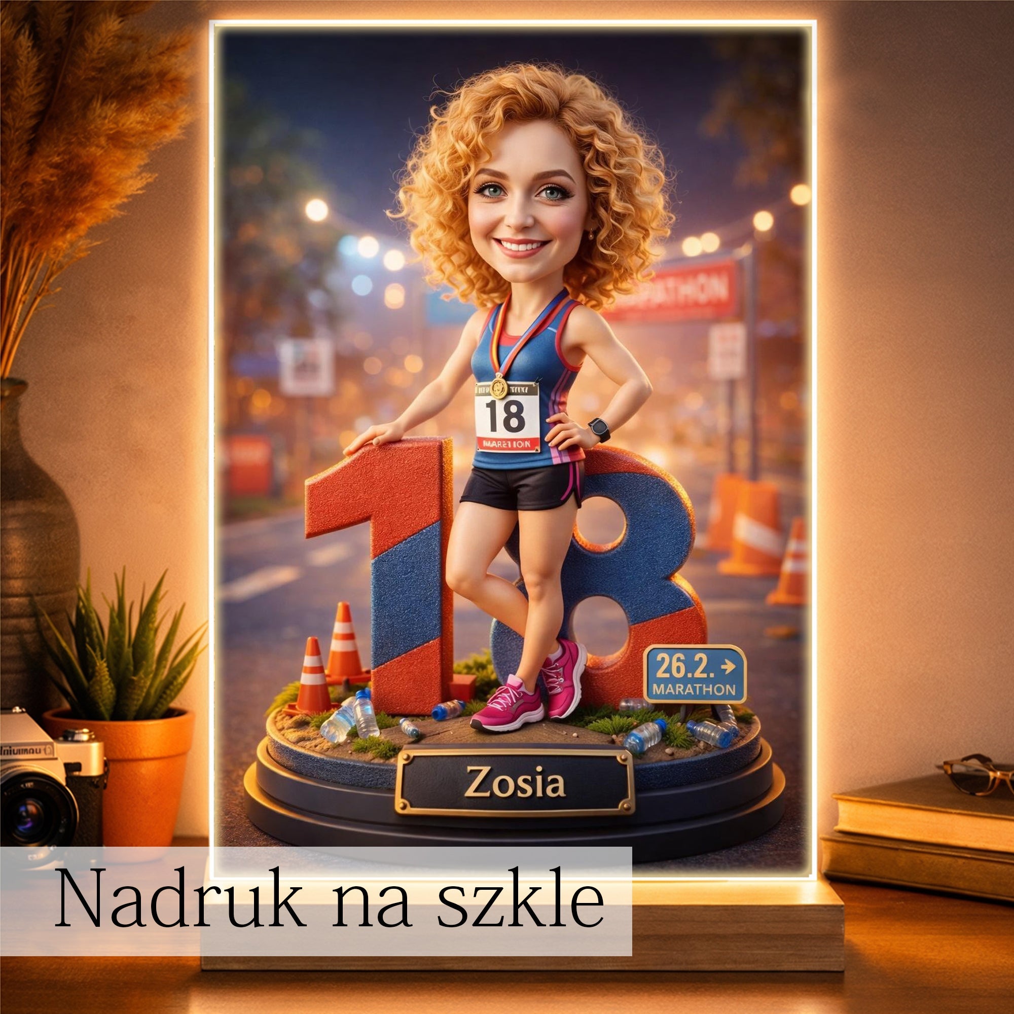 Portrait for 18th Birthday for a Girl. Sport. From Your Own Photo. Print on Glass.