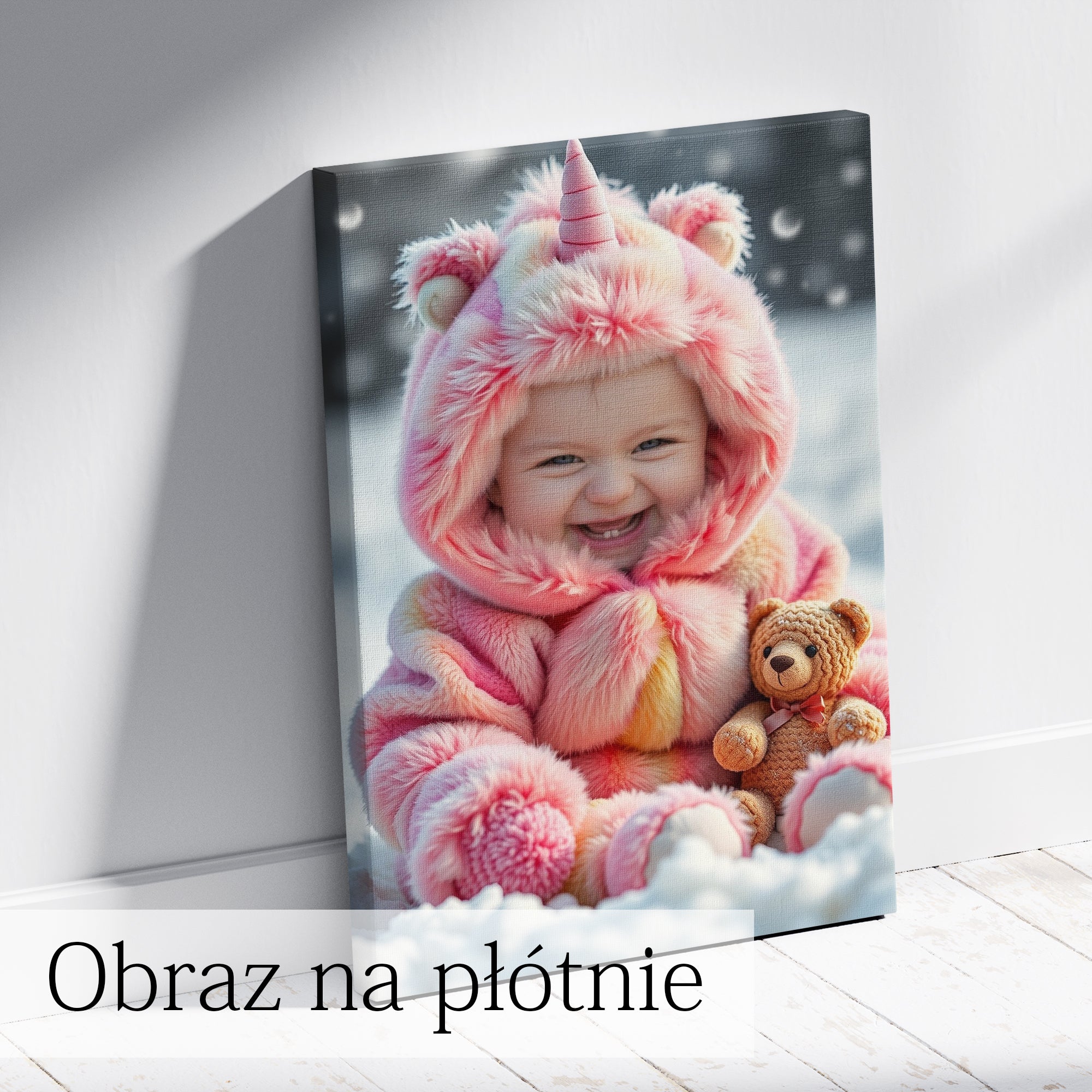 Bajkowy portret dziecka w kostiumie jednorożca na płótnie