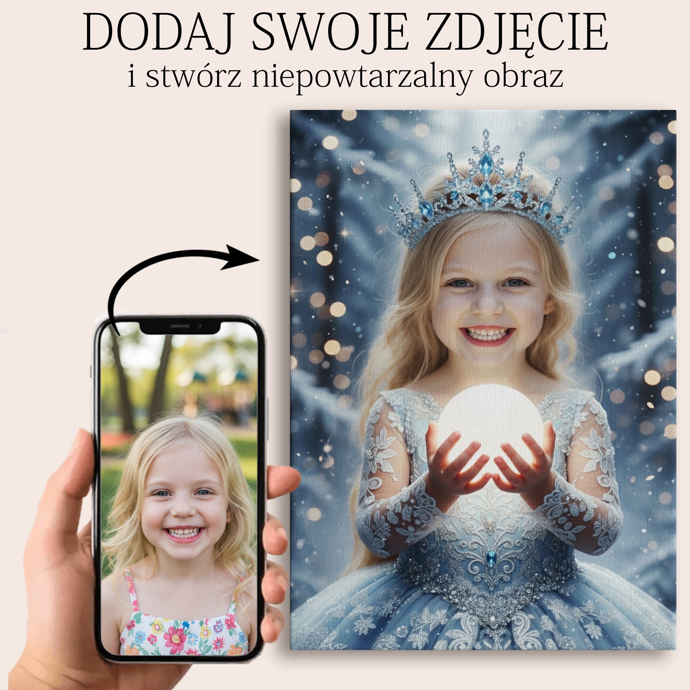 obraz dziewczynki w stylu zimowej księżniczki bajkowy portret