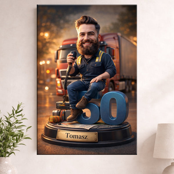 Truck Driver Caricature – For Dad, Work Colleague, Boyfriend