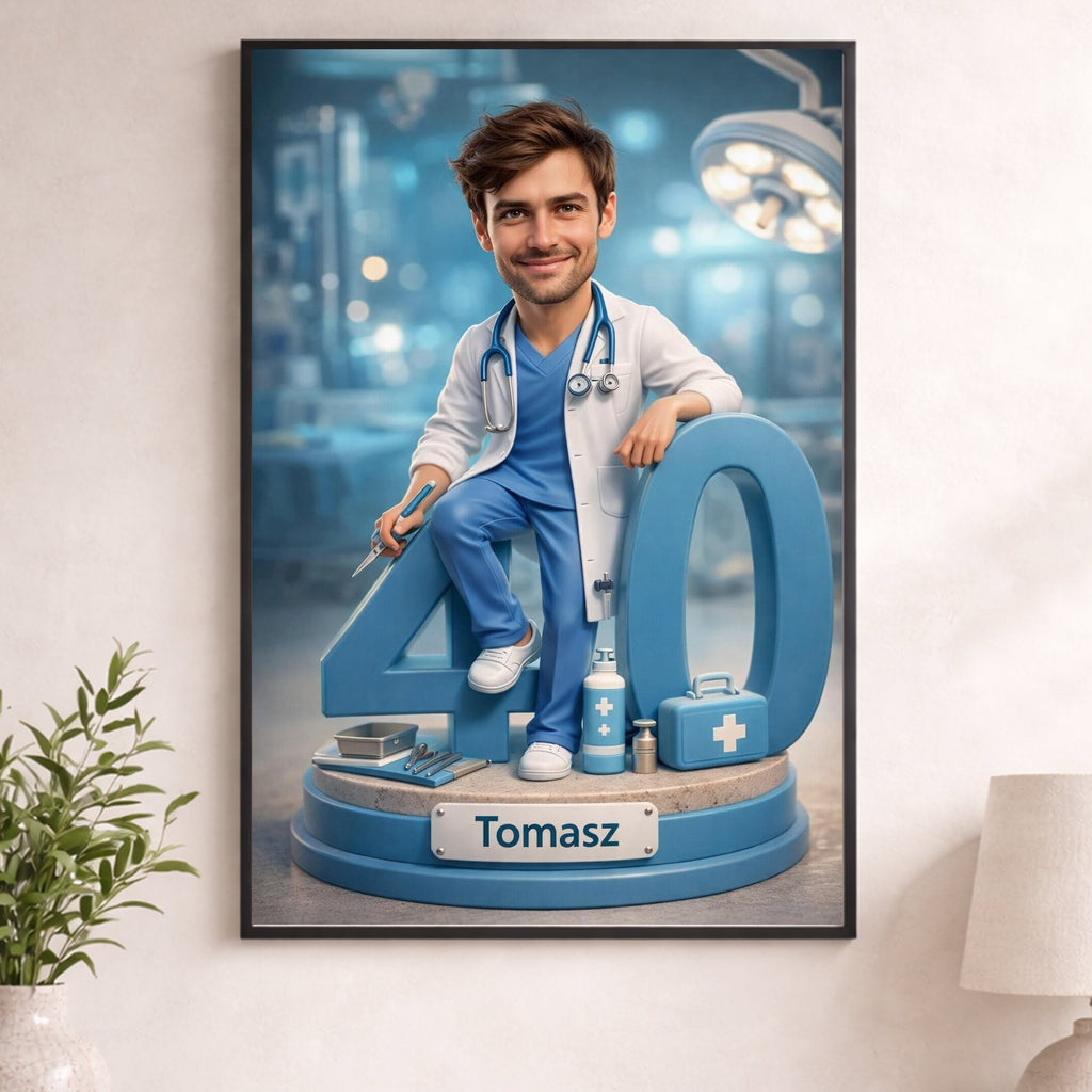 Doctor Caricature - Personalized Birthday Gift for Dad, Work Colleague, Husband