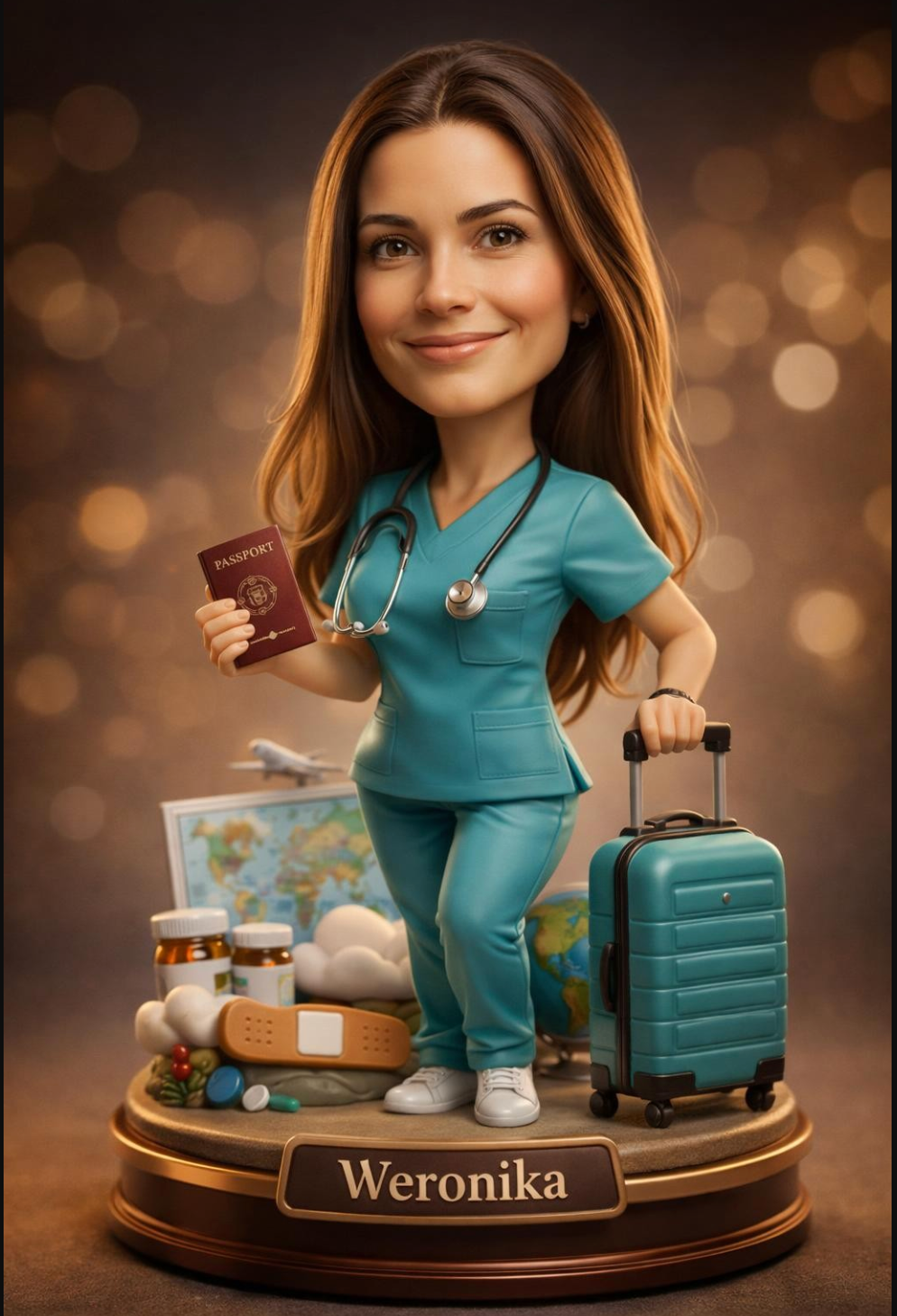 Traveler Caricature from Photo - Personalized Gift for Her
