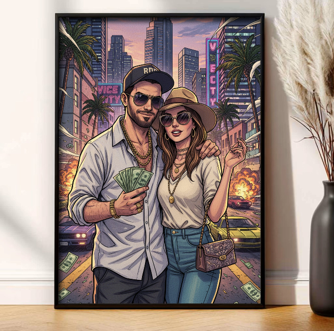 Custom GTA-Style Couple Portrait From Photo – Personalized Gaming Gift