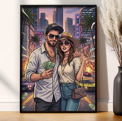 Personalisiertes GTA-Stil-Porträt vom Foto – Gaming-Geschenk für Paare